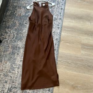 A New Day Midi Slip Dress Womens Brown Satin, Size Small